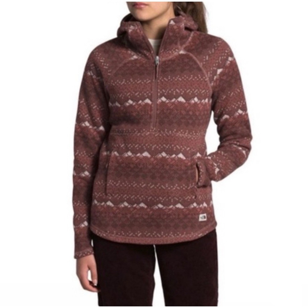 The North Face Printed Crescent Hooded Fleece Pullover Sweater Women Large